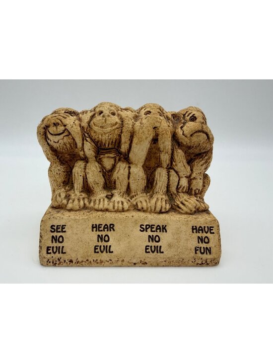 Paula Other - 1976 Paula W557 Four Wise Monkeys See Hear Speak No Evil Have No Fun Figurine US